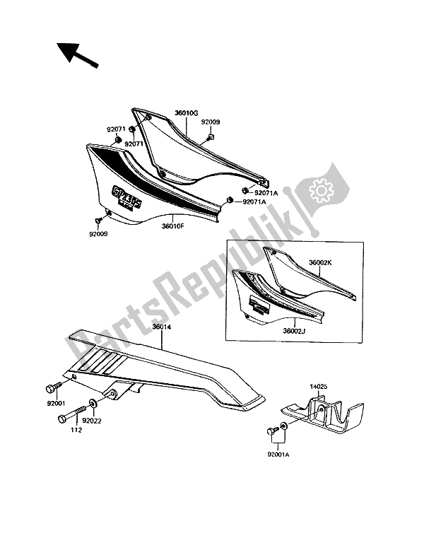 All parts for the Side Cover & Chain Case of the Kawasaki GPZ 305 Belt Drive 1993