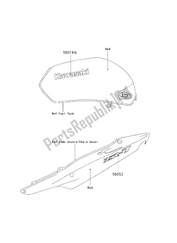 All parts for the Decals (red) of the Kawasaki ZR 7 750 2003