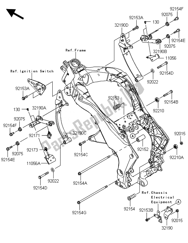 All parts for the Engine Mount of the Kawasaki ZX 1000 SX ABS 2014