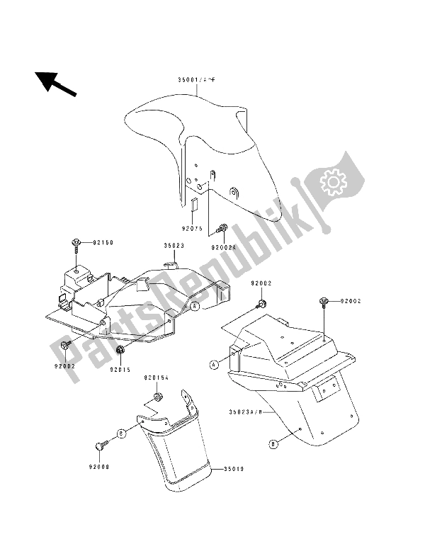 All parts for the Fender of the Kawasaki ZZ R 600 1991