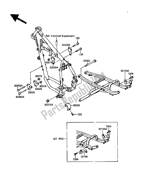 Tutte le parti per il Montaggi Della Struttura del Kawasaki KLR 250 1988