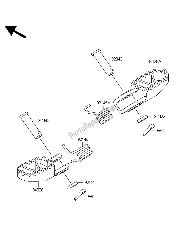 All parts for the Footrests of the Kawasaki KX 65 2010