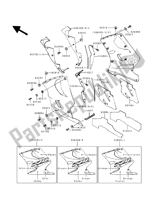 All parts for the Cowling Lowers of the Kawasaki ZZ R 1100 1993