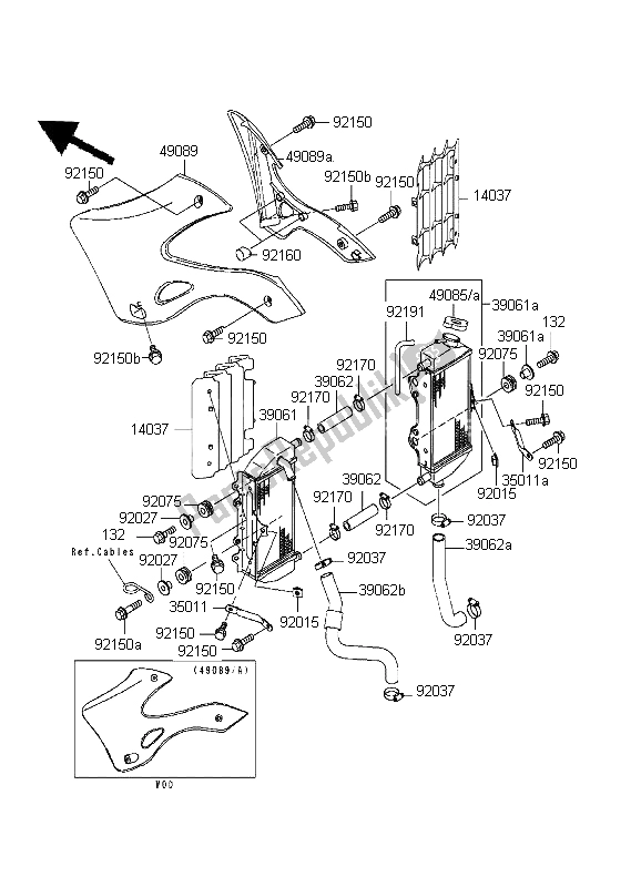 Alle onderdelen voor de Radiator van de Kawasaki KX 250 1999