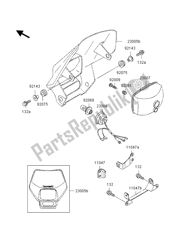 All parts for the Headlight of the Kawasaki KLX 250R 1996