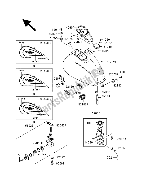 Todas las partes para Depósito De Combustible de Kawasaki VN 1500 Classic 1999