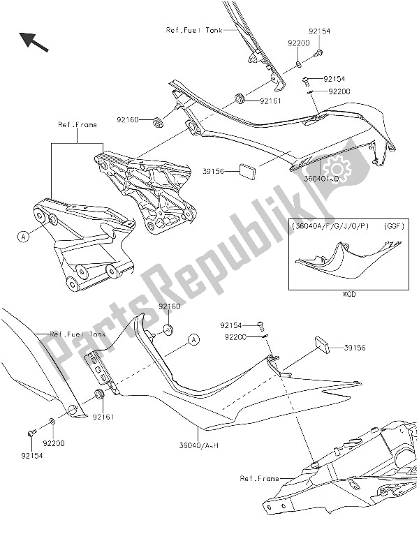 Tutte le parti per il Coperture Laterali del Kawasaki Z 1000 ABS 2016