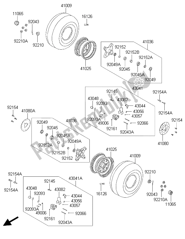 All parts for the Front Hub of the Kawasaki Brute Force 300 2015