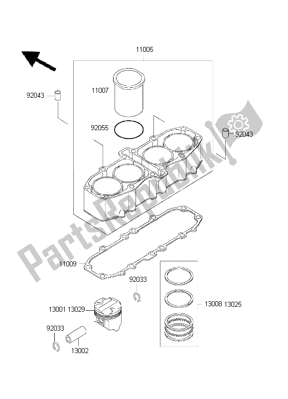 All parts for the Cylinder & Piston of the Kawasaki ZZ R 600 1999