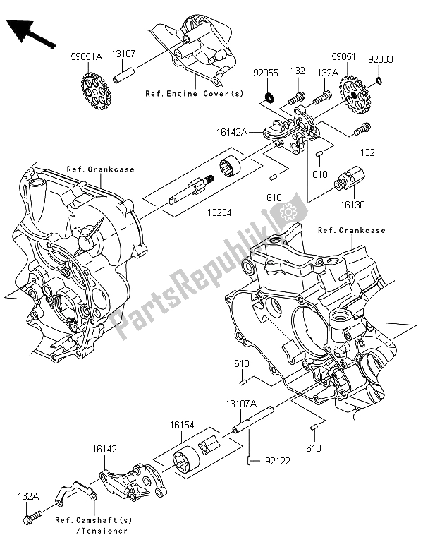 All parts for the Oil Pump of the Kawasaki KX 450F 2012