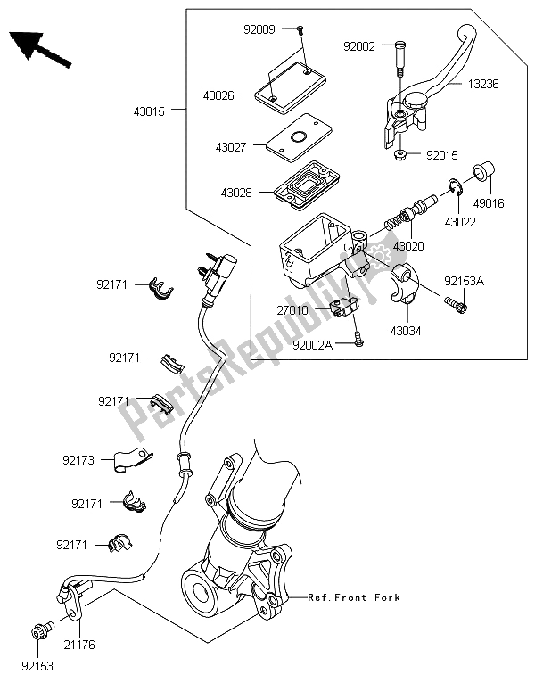 All parts for the Front Master Cylinder of the Kawasaki Versys 1000 2012