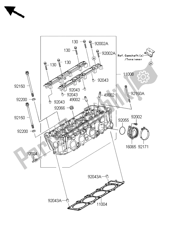 All parts for the Cylinder Head of the Kawasaki Z 1000 ABS 2007