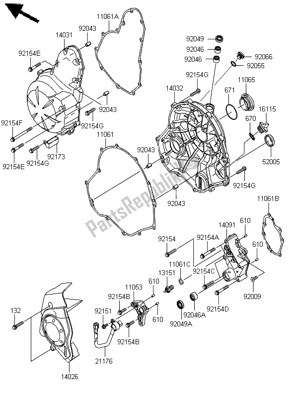 Tutte le parti per il Coperchio Del Motore del Kawasaki ER 6N ABS 650 2012