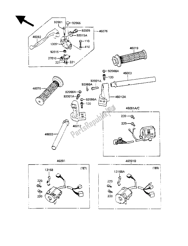 Toutes les pièces pour le Guidon du Kawasaki GPZ 500S 1987