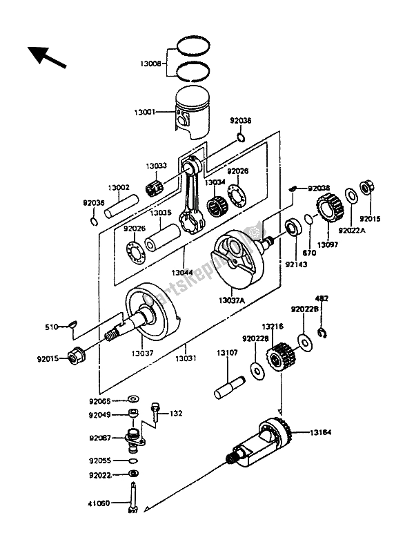 All parts for the Crankshaft & Piston(s) of the Kawasaki KMX 125 1991