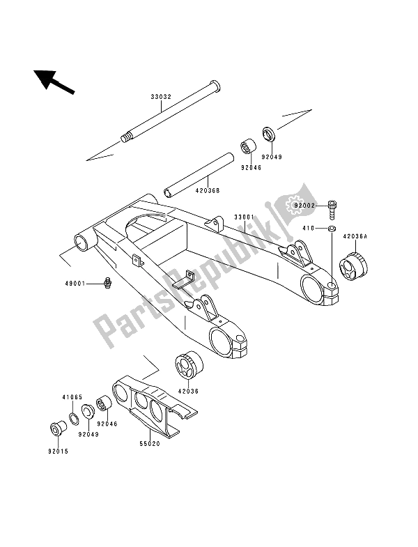 All parts for the Swingarm of the Kawasaki Zephyr 750 1992