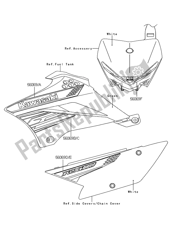 Alle onderdelen voor de Stickers van de Kawasaki KLX 110 2012
