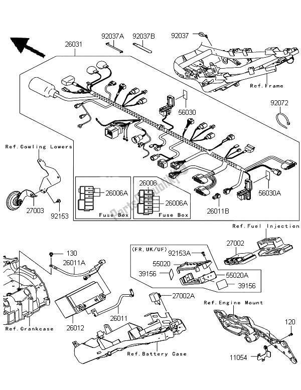 Tutte le parti per il Equipaggiamento Elettrico Del Telaio del Kawasaki Z 750 2011