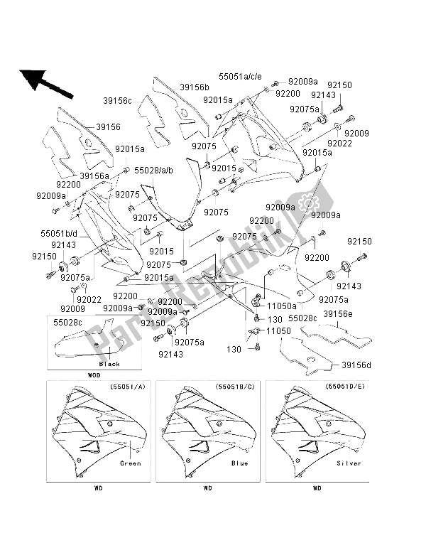 All parts for the Cowling Lowers of the Kawasaki Ninja ZX 9R 900 2002