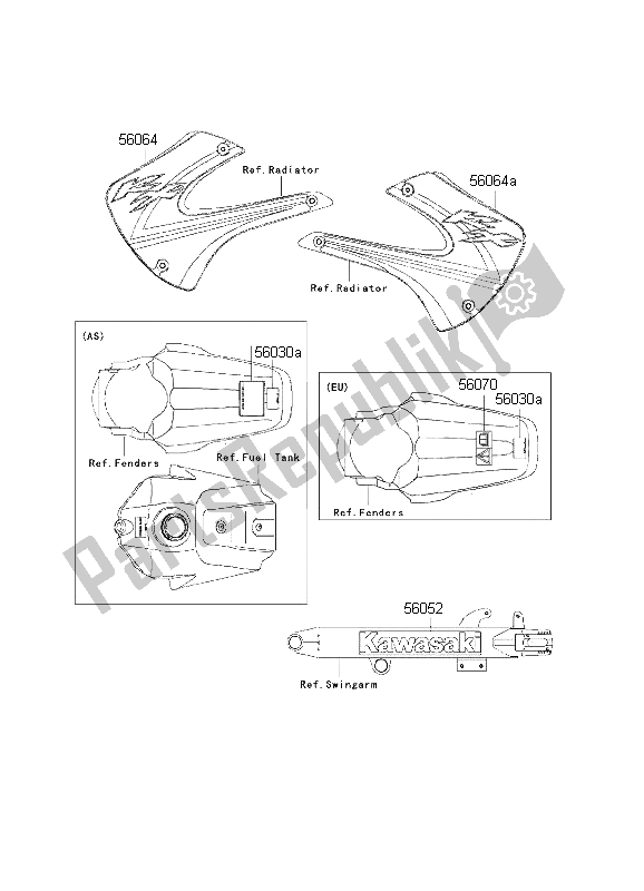 Tutte le parti per il Etichette del Kawasaki KX 85 SW 2002