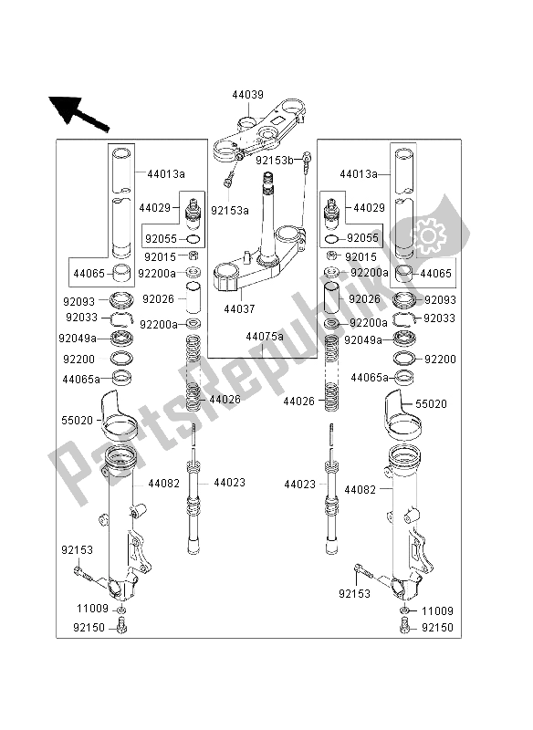 All parts for the Front Fork of the Kawasaki Ninja ZX 9R 900 2003