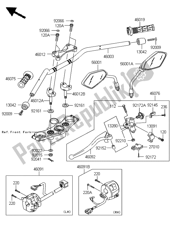 Toutes les pièces pour le Guidon du Kawasaki Z 750 ABS 2007