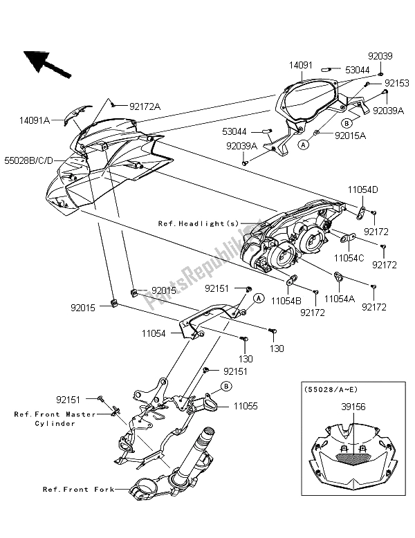 Alle onderdelen voor de Motorkap van de Kawasaki Z 750 ABS 2012