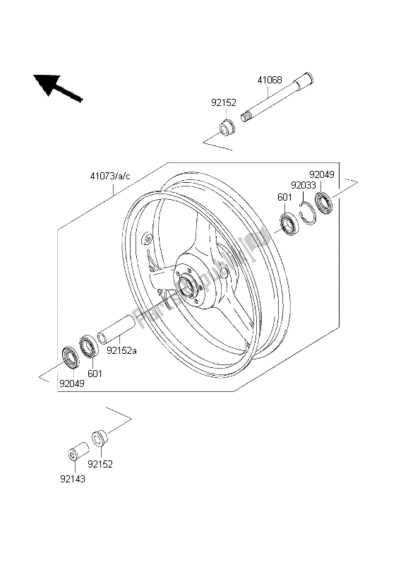 All parts for the Front Hub of the Kawasaki Ninja ZX 9R 900 2001