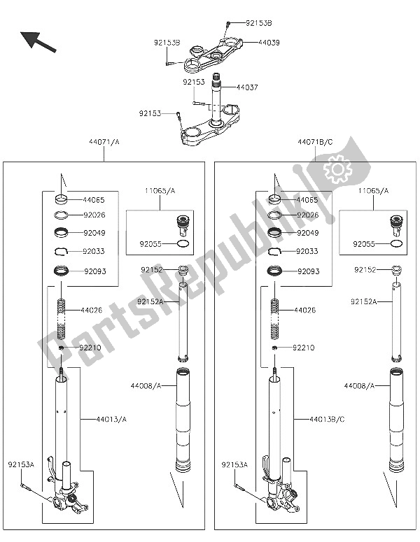 Tutte le parti per il Forcella Anteriore del Kawasaki Ninja ZX 10R ABS 1000 2016