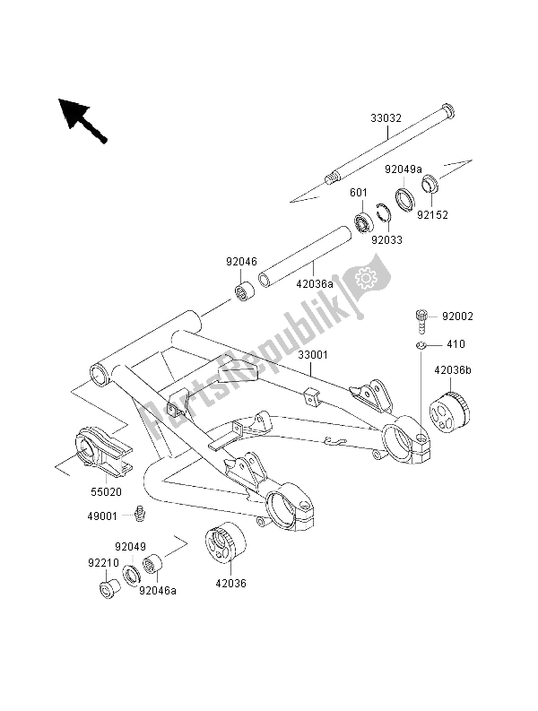 Alle onderdelen voor de Achterbrug van de Kawasaki ZRX 1100 2000