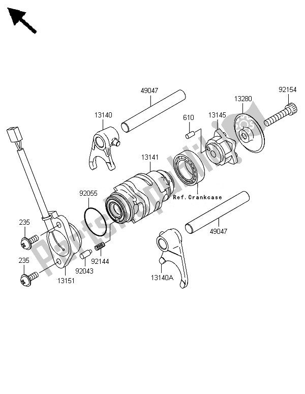 Alle onderdelen voor de Versnelling Wisselen Trommel & Schakelvork (en) van de Kawasaki KLX 110 2014