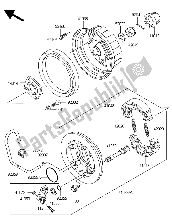 Alle onderdelen voor de Achternaaf van de Kawasaki KLF 300 2006