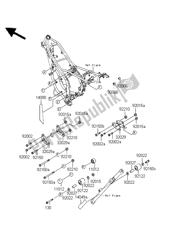 Alle onderdelen voor de Frame Instellingen van de Kawasaki KDX 200 1996