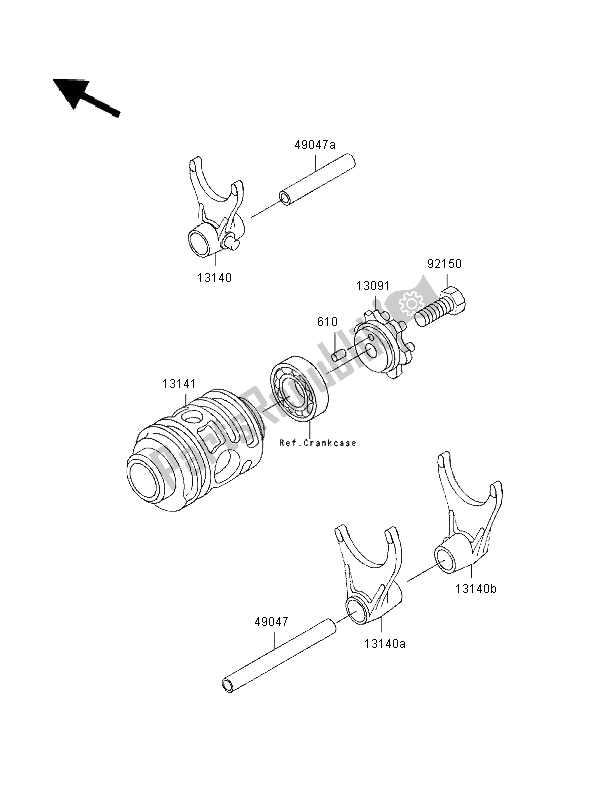 All parts for the Gear Change Drum & Shift Fork of the Kawasaki KX 125 1996