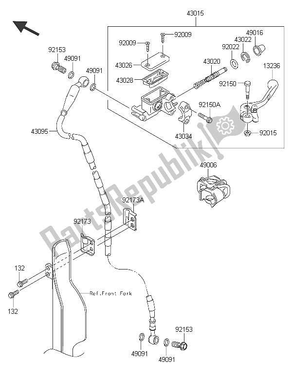 All parts for the Front Master Cylinder of the Kawasaki KLX 450R 2016