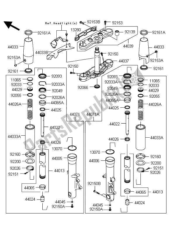 Alle onderdelen voor de Voorvork van de Kawasaki VN 1700 Classic ABS 2010
