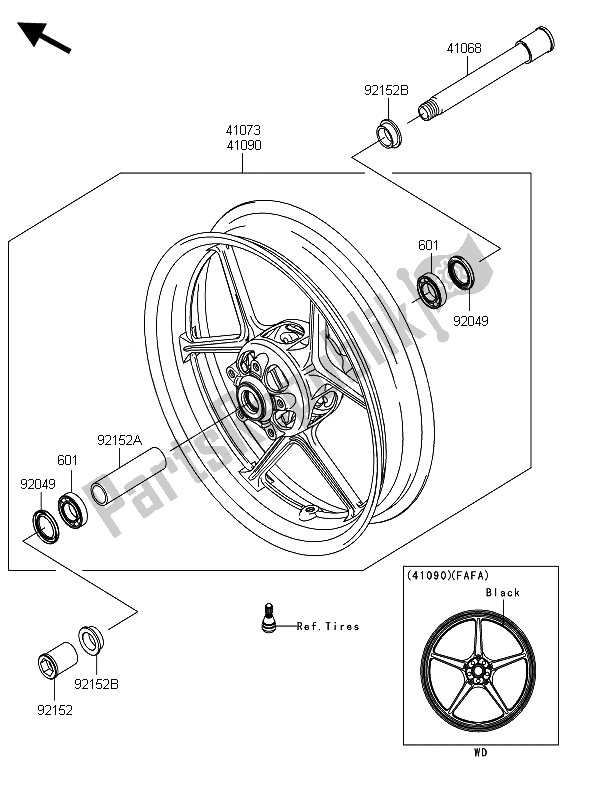 Todas as partes de Cubo Dianteiro do Kawasaki Ninja ZX 10R 1000 2010