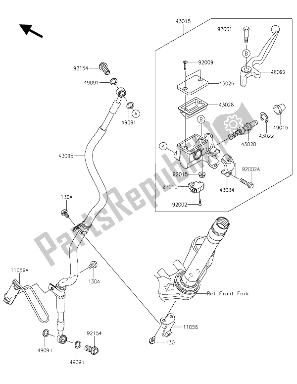 All parts for the Front Master Cylinder of the Kawasaki Z 300 2015
