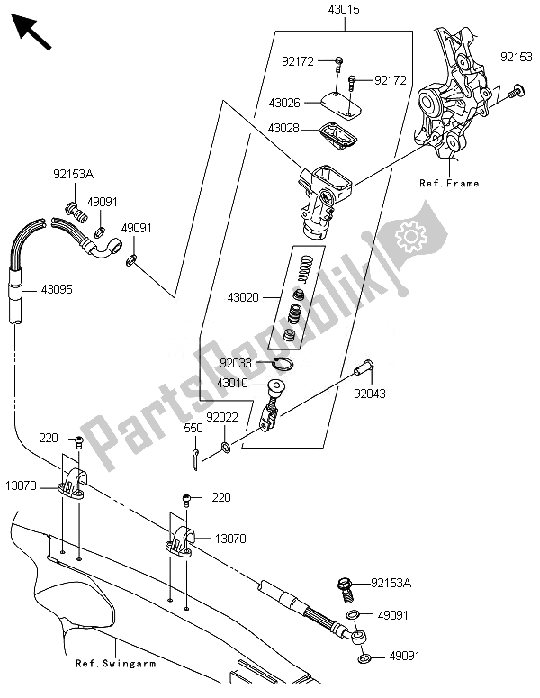 Alle onderdelen voor de Achterste Hoofdcilinder van de Kawasaki KX 450F 2014