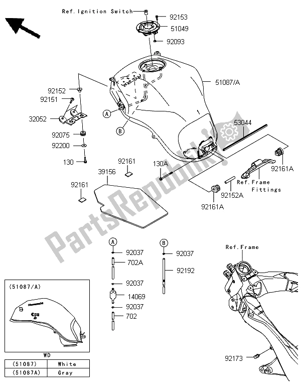 All parts for the Fuel Tank of the Kawasaki Versys 1000 2012