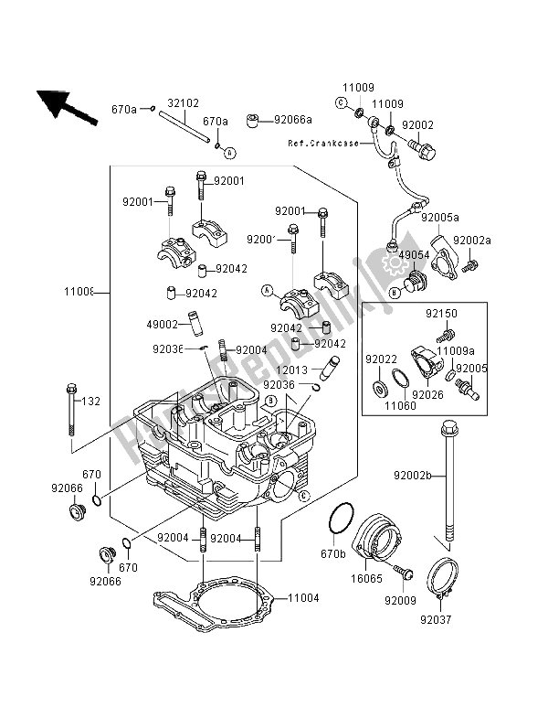 Alle onderdelen voor de Cilinderkop van de Kawasaki KLR 650 1996