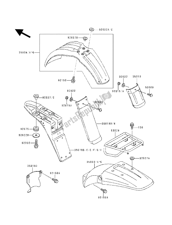 Tutte le parti per il Parafango del Kawasaki KDX 125 1991