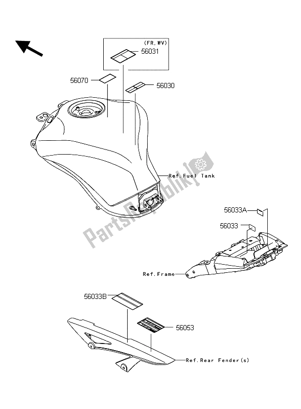 All parts for the Labels of the Kawasaki Z 1000 2011