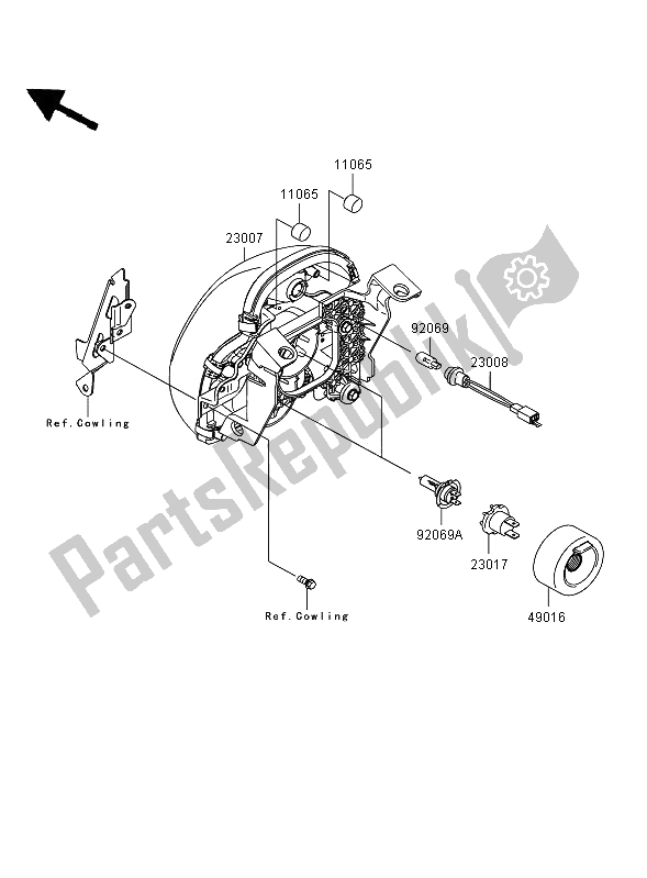 All parts for the Headlight of the Kawasaki ER 6N 650 2008