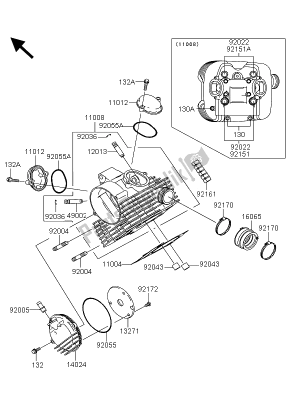 All parts for the Cylinder Head of the Kawasaki KVF 360 2008