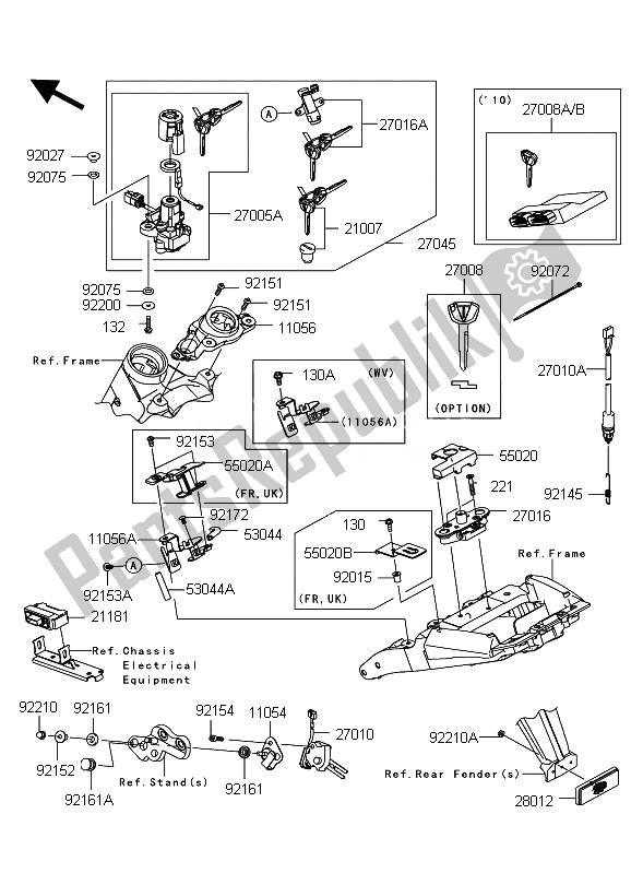 All parts for the Ignition Switch of the Kawasaki Z 1000 2010