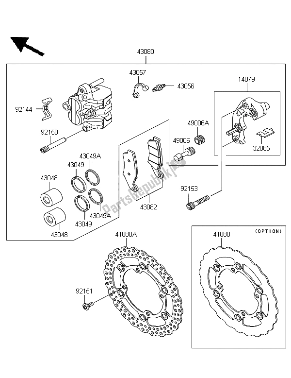 All parts for the Front Brake of the Kawasaki KX 125 2006