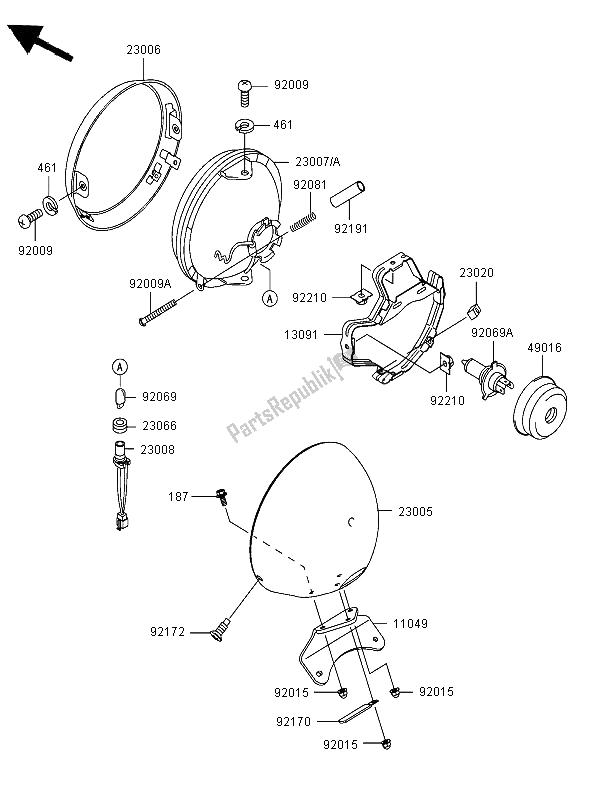 All parts for the Headlight of the Kawasaki VN 800 Classic 2006