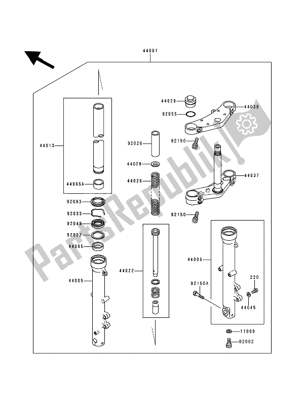 Toutes les pièces pour le Fourche Avant (zr750c-026126 & Nami. 038583) du Kawasaki Zephyr 750 1993