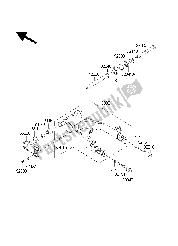 All parts for the Swingarm of the Kawasaki W 650 1999